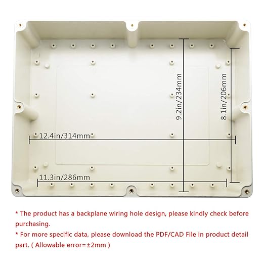 LeMotech Waterproof Dustproof IP65 ABS Plastic Junction Box Universal Electric Project Enclosure Pale Gray 12.6 x 9.45 x 4.33 inch (320 x 240 x 110 mm)