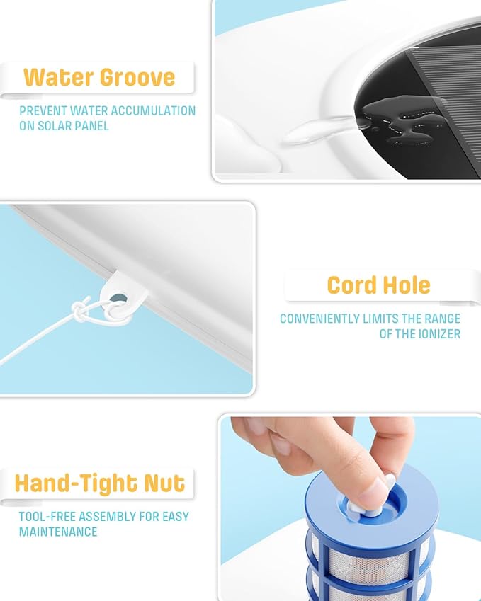 Solar Pool Cleaner, Floating Water Cleaner and Purifier, Copper for Pool 35,000 Gallons, Large Solar Panel & 2 Sets of Fittings, Floating Water Cleaner for Above Ground Pool & Inground Pool