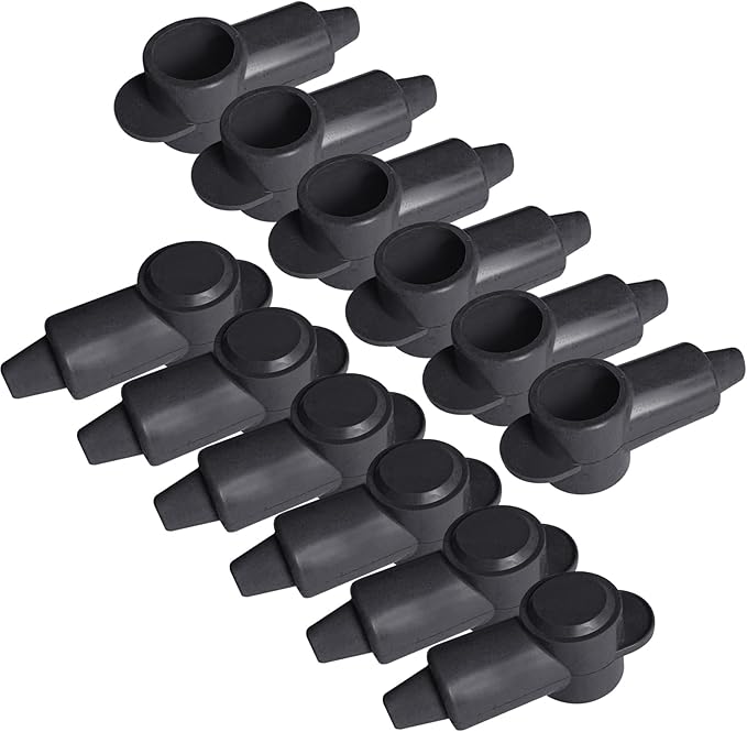 Ampper 12 Pcs Silicone 3/8" Stud Terminal Covers, Flexible Post Terminal Cover Protector Boot for Battery Ground Junction Block Post, Fits 6-2 Gauge Wire (Black)