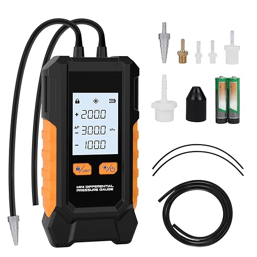 Manometer Gas Pressure Tester -101 to 200KPa Digital Manometers Dual-Port Gas Manometers HVAC with Auto Calibration, Backlight LCD Display, Data Hold Air Pressure Meter