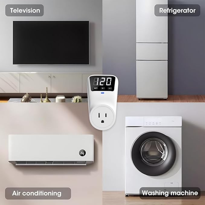 Smart Surge Protector Voltage Stabilizer Fireproof UL94V-1 Wall Mount Surge Protector Outlet for Refrigerator, TV & Heavy-Duty Appliances w/Real-Time Monitoring & Custom Voltage 80V-140V