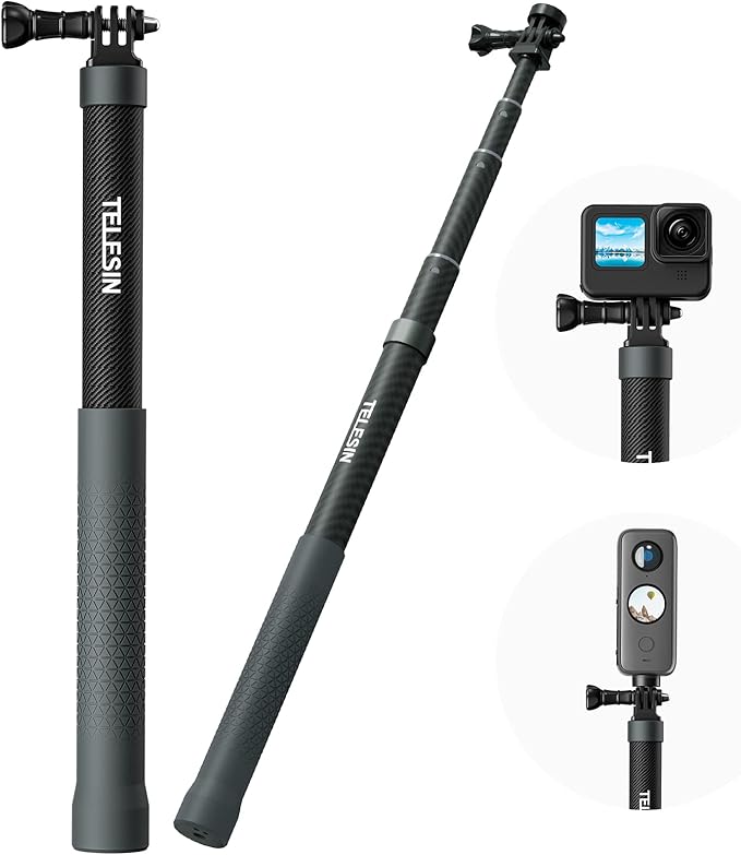 TELESIN Selfie Stick Long Pole Invisible for GoPro (120cm/47.2in), Carbon Fiber Waterproof Extension Monopod for GoPro 13 12 11 10 DJI Osmo Nano Action 6 5 Pro 4 Pocket 3 Insta360 X5 X4 GO3 Ace Pro 2