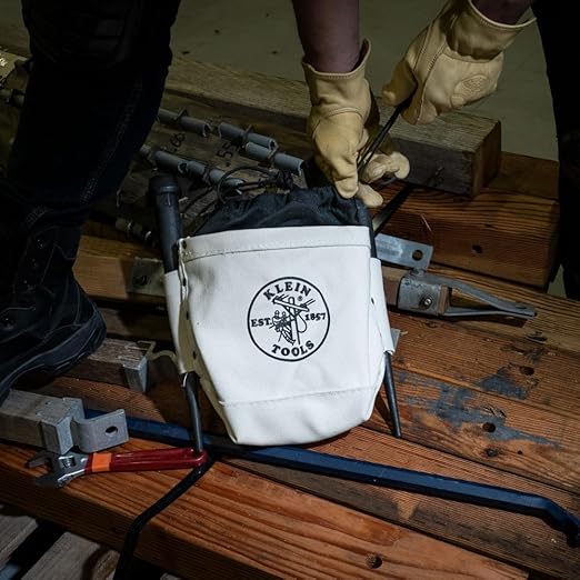 Klein Tools 5416TC Tool Bag, Top Closing Bolt Bag with 3-Inch Drawstring, Load Rated with Tunnel Connect, 5 x 10 x 9-Inch