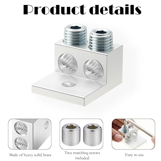4 Pieces Dual Aluminum Ground Lug - Dual Rated Double Wire Barrel Aluminum Mechanical Lug (2/0) for Electrical Panels Solar Systems Circuit Breakers