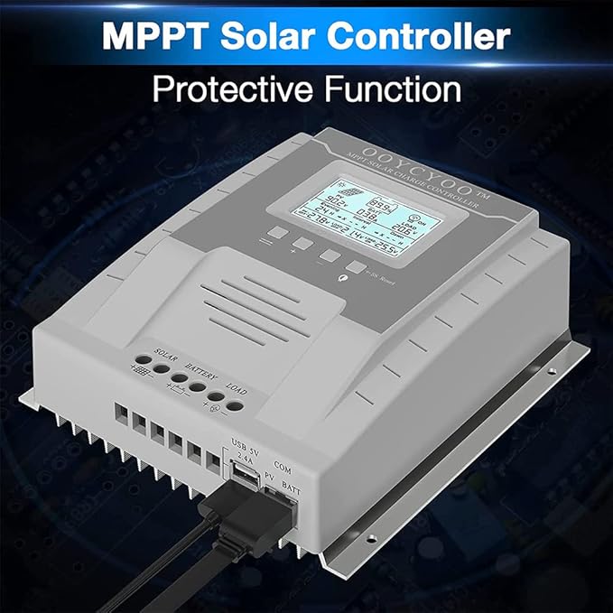 MPPT Charge Controller 60 amp 12V/24V Auto, 60A Solar Panel Charge Regulator with Blacklight LCD Display Max 100V for Lead-Acid Sealed Gel AGM Flooded Lithium Battery