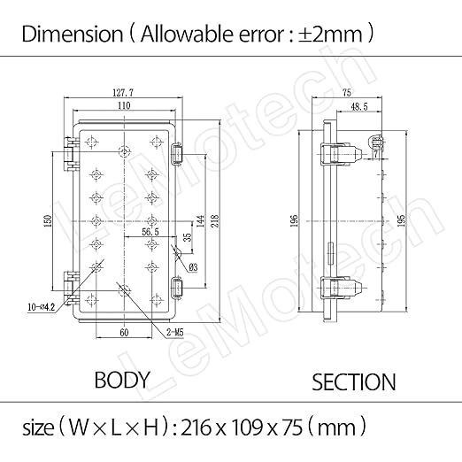 LeMotech Electrical Box, IP67 Waterproof Hinged Clear Cover Stainless Steel Latch Junction Box, ABS Plastic Electrical Enclosure with Mounting Plate,Wall Brackets, Cable Glands,8.2"x4.2"x2.9",Grey