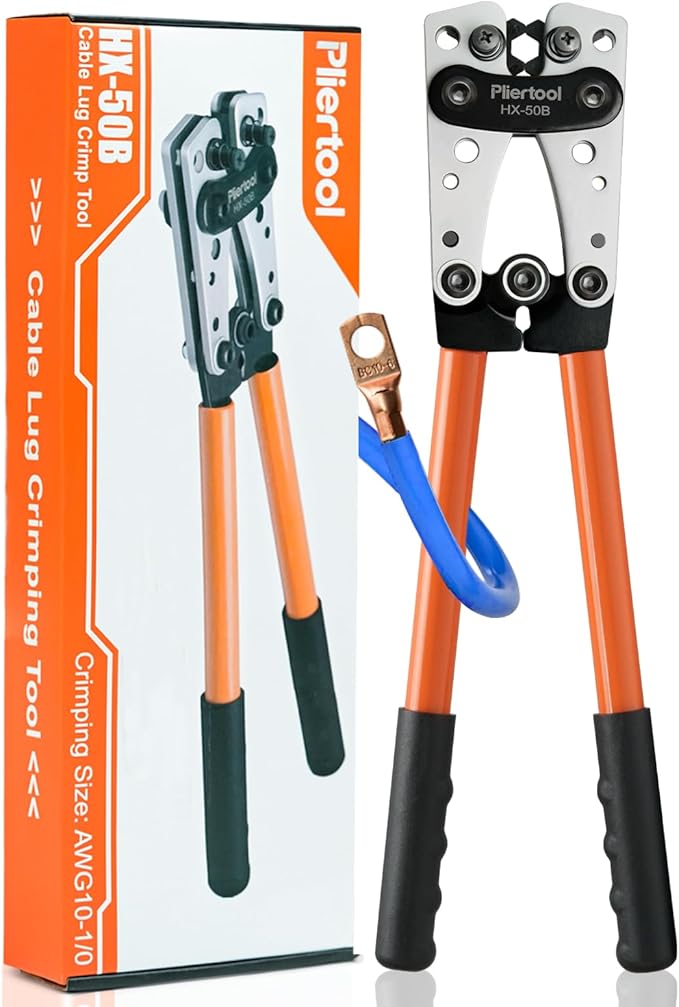 Battery Cable Crimper Tool For AWG 10-1/0 Gauge Electrical Lug, Battery Terminal Connectors Wire Crimping Tool For Heavy Duty Copper Wire Lugs