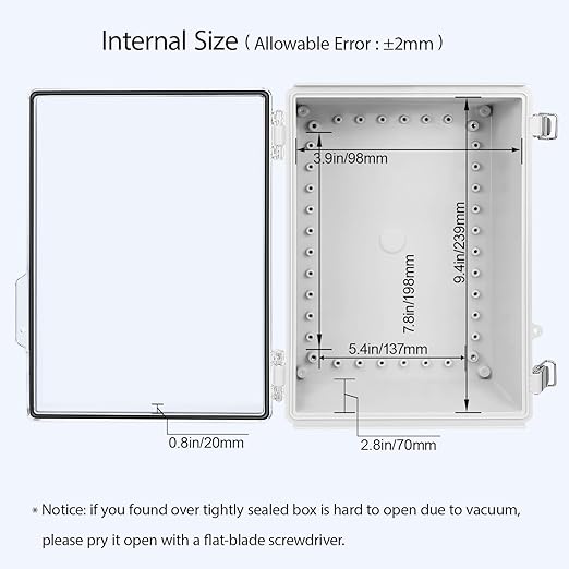 LeMotech Electrical Box, IP67 Waterproof Hinged Clear Cover Stainless Steel Latch Junction Box, ABS Plastic Electrical Enclosure with Mounting Plate,Wall Brackets, Cable Glands,10.2"x6.3"x3.9", Grey