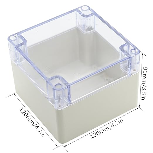 LeMotech ABS Plastic Junction Box Dustproof Waterproof IP65 Electrical Enclosure Box Universal Project Enclosure Grey with PC Transparent Clear Cover 4.7 x4.7 x3.5 inch(120 x 120 x 90 mm)