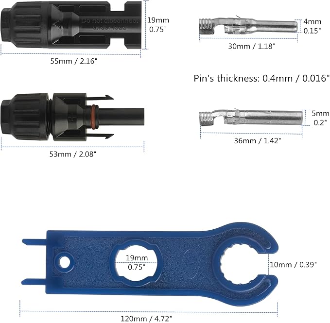 8 Pairs of Solar Connectors with 2 Spanners Compatible with 10-12AWG Cables