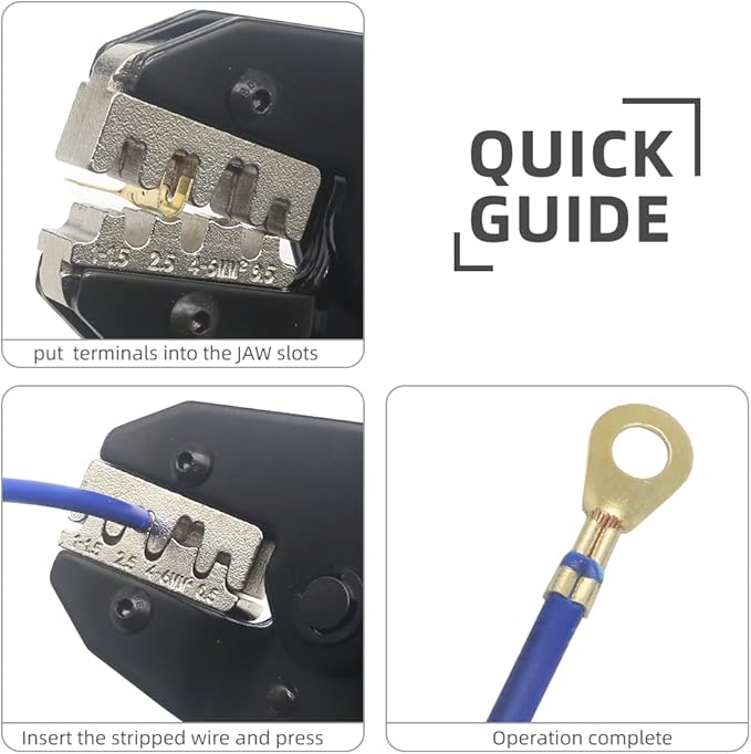 HS-03B Crimping Tool for Non-Insulated Open Barrel Terminals AWG 20-10 Ratchet Wire Crimper Tool,Wire Terminal Crimper, 2.8mm 4.8mm 6.3mm Male and Female Spade Connector Terminals Crimper