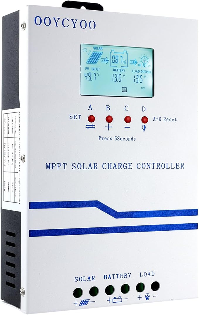 60A Solar Charge Controller MPPT 12V 24V 36V 48V Controller 60amp Solar Charge Regulator MPPT 160V w/LCD Display Work with AGM, Gel, Flooded and Lithium
