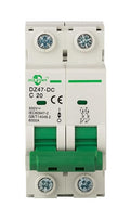 DC Miniature Circuit Breaker, 2 Pole 20 Amp, 250V-500VDC, 6kA Din Rail Mount Breaker with Thermal Magnetic Trip, DZ47-63 C20 2P, DC Solar MCB