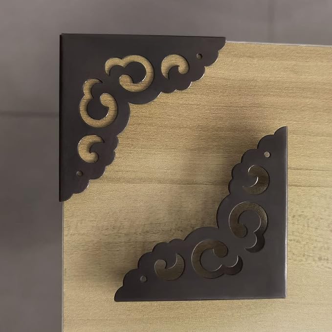 Corner Protector Edge 4 Pcs Antique Metal Decorative Box Corner Metal Bumpers for Cabinet Chest Desks Jewelry Box Door Drawer Tables Edge Guard Furniture Hardware Accessories (Ancient Black)