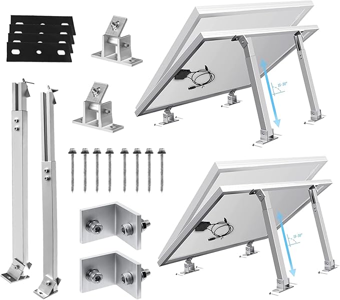 2 Sets (4Pcs) Solar Panel Mounting Brackets - Adjustable Solar Panel Tilt Mount Brackets Stand Support 50W 100W 150W 200W 300W 400W Solar Panels for RV, Roof, Boat, Flat Surface, Camping