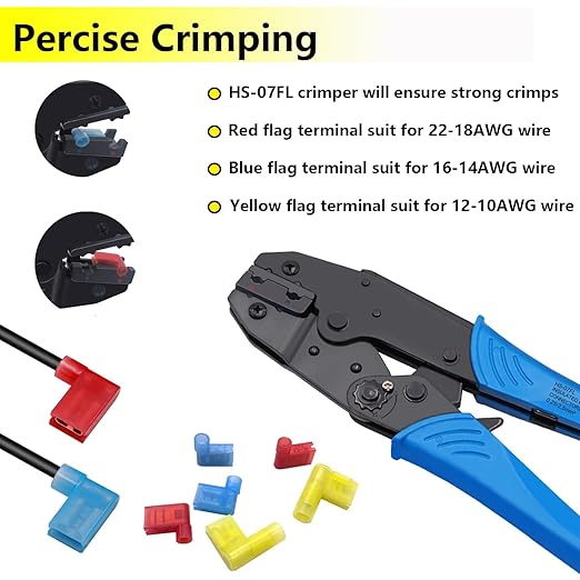 smseace 80Pcs Right Angle Spade Connector 22-18/16-14/12-10AWG Nylon Quick Disconnect Flag Terminal Red/Yellow/Blue 90 Degree Wire Terminal Connector