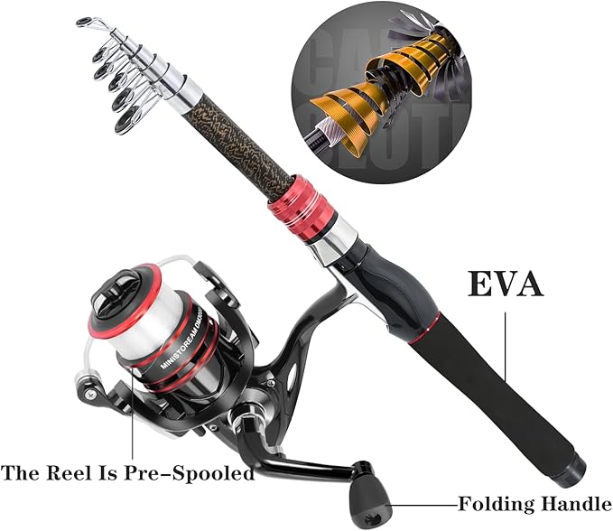 Carbon Fiber Fishing Pole Combo Set -2PACK 2.1m/6.89ft Spinning Reel, 57pcs Accessories Kit for Saltwater & Freshwater Fishing for Bass