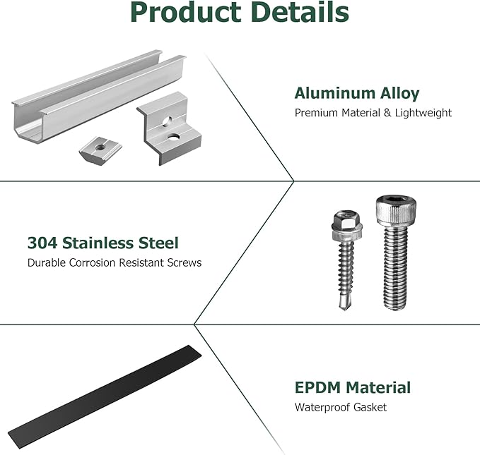 JiGiU 6PCS Solar Panel Mounting Bracket Kits with 7.87 in Aluminium Solar Panel Mounting Rail 30mm/35mm Solar Panel End Clamps Solar Panel Z-Bracket for Metal Roof, Tin Roof, Flat Roof, Sheet Roof