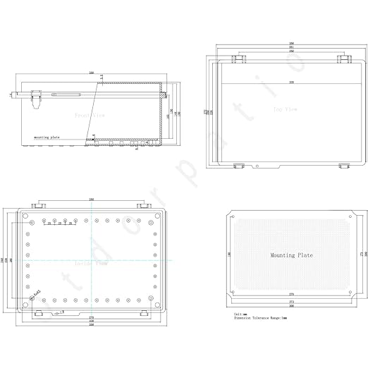 Junction Box, Hinged Cover Stainless Steel Latch IP67 Waterproof ABS Project Box with 2 Cable Glands, Electrical Box Enclosure with Mounting Plate & Wall Bracket 13.8 x 9.8 x 5.9inch