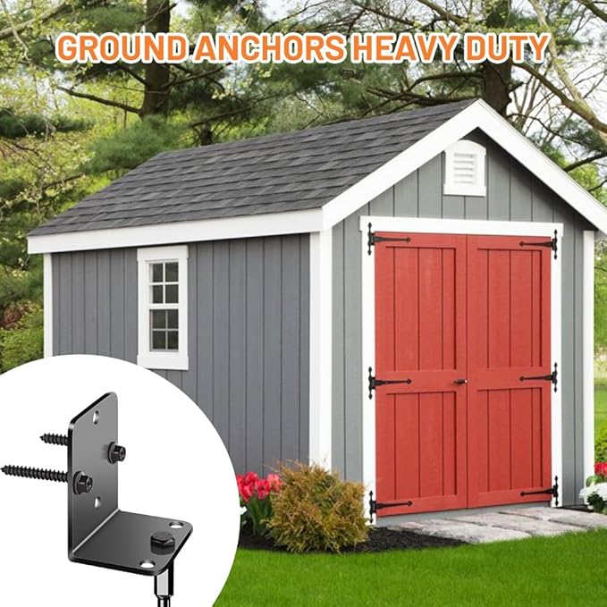 Ground Anchors Shed Anchors 27" Set of 4 Trampoline Stakes Screw in Heavy Duty Mobile Home - Storage Shed Anchor Kit - Playset Swing Anchors - Stakes for Fence,Carport,Garden (Black, 4 x 27in)