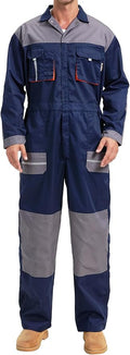 Men's Work Coveralls Multi Pockets Garage Work Jumpsuit Zip Coverall One Piece Workwear Mechanic Overalls