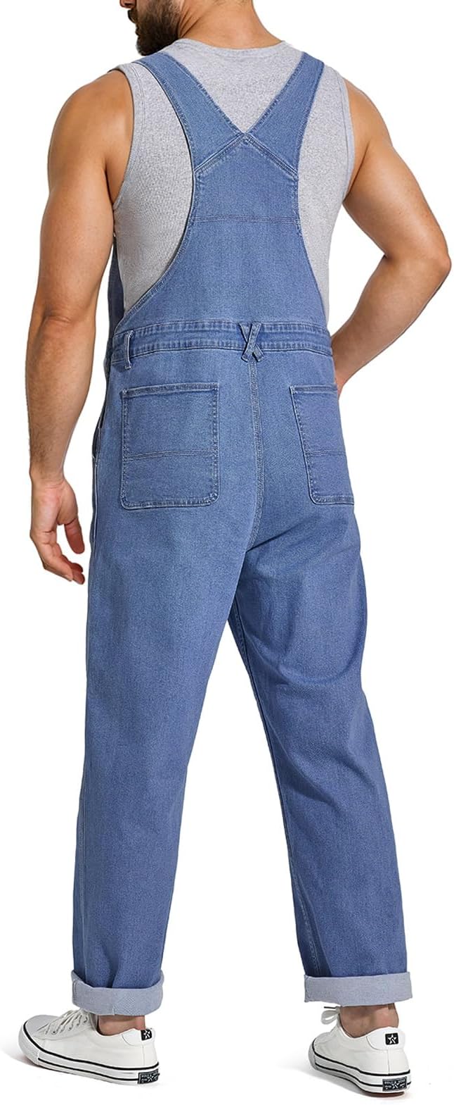 HISEA Flex Denim Bib Overalls for Men, Blue Jean Fashion Casual Overalls, Relaxed fit Utility Workwear with Pockets