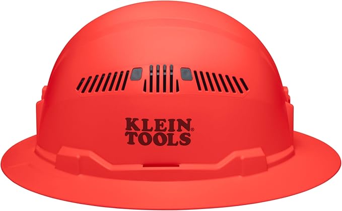 Klein Tools 60861BR Hard Hat, Vented, Full Brim Style, Padded, Self-Wicking Odor-Resistant Sweatband, Orange