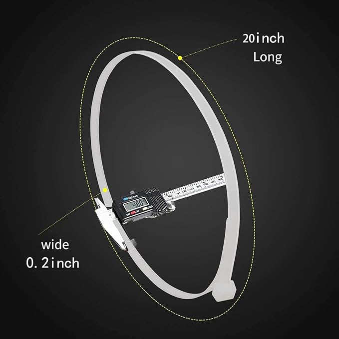 Large zip ties 20 inch white zip ties for outdoor use 100 pcs long cable ties big industrial plastic tie wraps with 60 Pounds tensile
