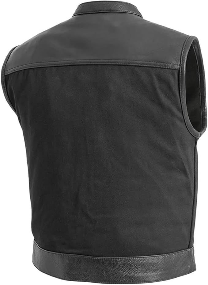 First Mfg Co Lowrider Mens Motorcycle Biker Riding Armor Club Style Black Leather, Twill, Moto Mesh, Perforated Vest