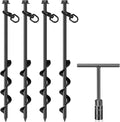Hiboom 4 Pcs Ground Anchors with T Handle Hex Wrench Trampoline Hook, Ground Anchor Screw in Kit, Inflatable Outdoor Decorations Accessories for Camping Tents Car Ports Canopies (Black,24 Inch)