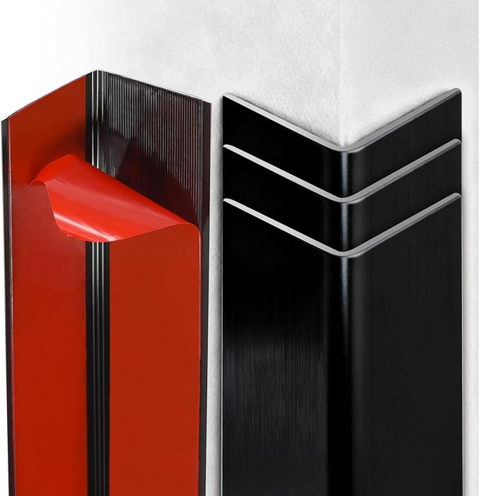 Raytano 4Pcs 45"L ×2"W Self Adhesive Black Metal Corner Protectors, Modern Aluminum Wall Corner Guards for Wall Door Furniture Cabinet Baseboard Frame Protection and Decoration (Size:45" x 2",Black)