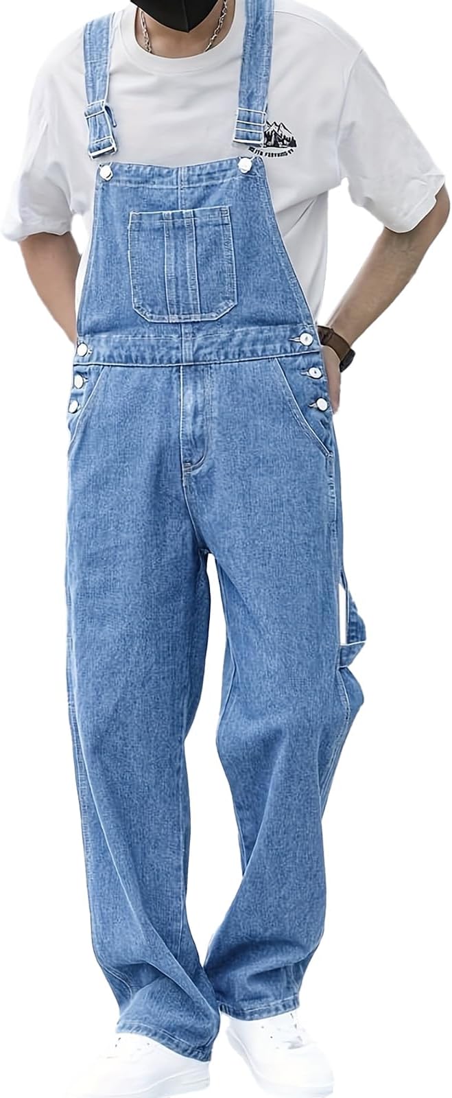 Men's Bib Overall Relaxed Fit Adjustable Strap Denim Work Pants with Large Pockets Durable Comfortable Jumpsuit for Men