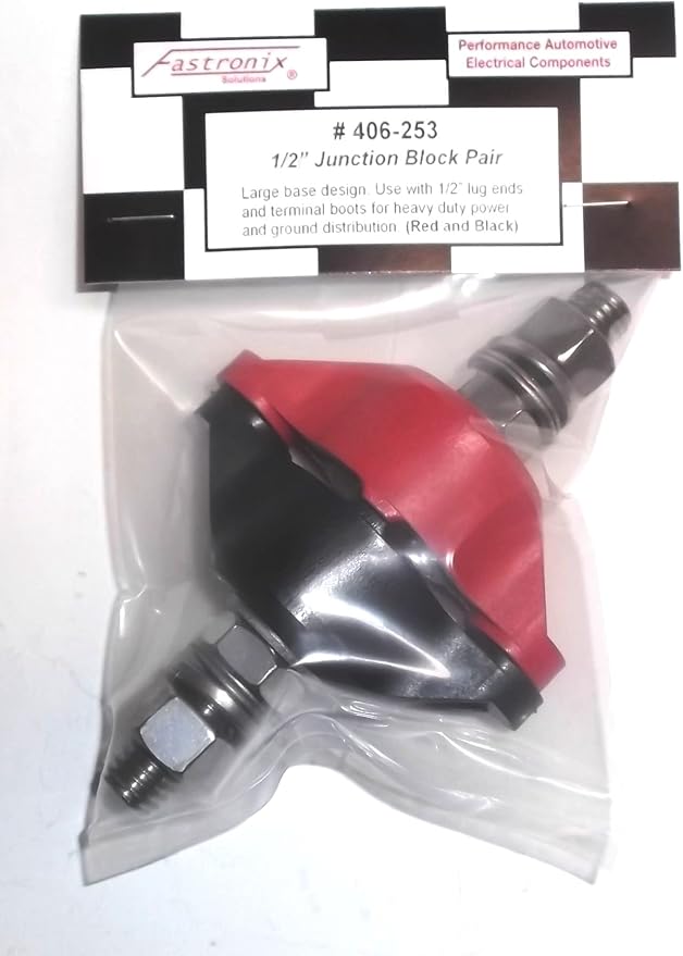 Fastronix 1/2" Heavy Duty Stainless Steel Single Stud Power and Ground Junction Block with Red and Black