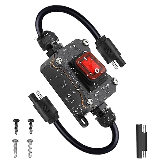 Inline 12V Power Switch SAE Connector IP67 Waterproof, SAE Plug with ON/Off Switch Quick Connect Disconnect Snap, 14AWG Heavy Duty Inline Switch for Solar Panel, Motorcycle, RV, Camp Trailer
