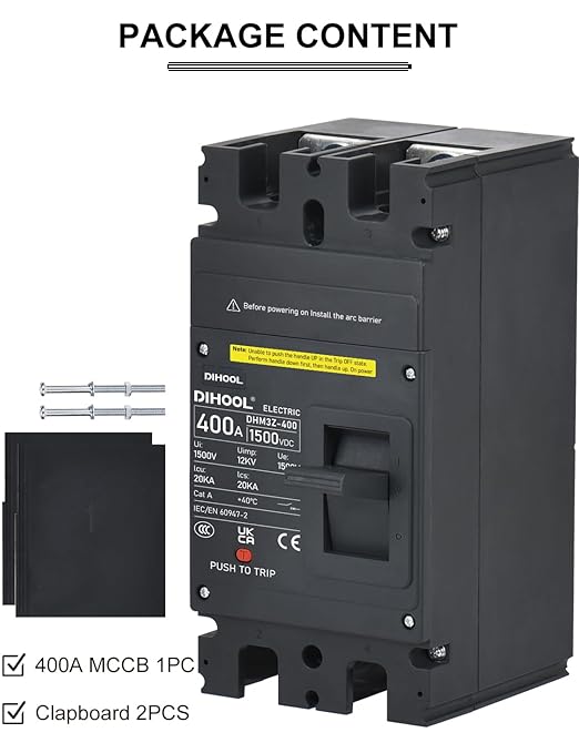 DIHOOL 400 Amp DC Circuit Breaker,2P 1500V 20kA,Heavy Duty Battery Disconnect Switch with Thermal Magnetic Trip for Solar System