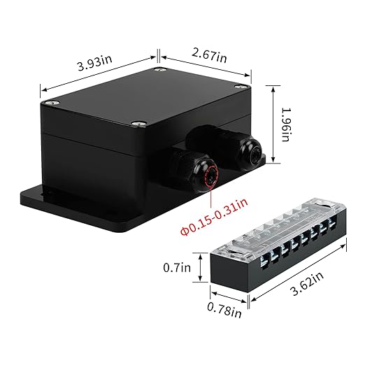 ABS IP67 Waterproof Dustproof Electrical Junction Box, with 15A 600V Barrier Terminal Cable Connector, 2 in/2 Out Power Junction Box（3.93 * 2.67 * 1.96in）