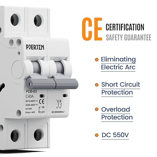 Miniature Circuit Breaker 400VDC/AC 40A 2 Pole Solar Circuit Breaker Shut Off Switch, PV Isolator Solar Panel for Homes Battery (40 Amp)