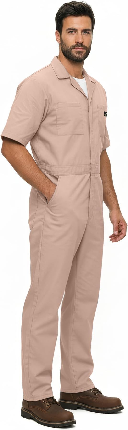 Natural Uniforms Mens Short Sleeve Zip Up Coverall, Stain and Wrinkle Resistant (Khaki, X-Small)