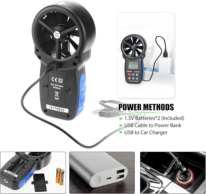 AIOMEST Digital Anemometer AI-100APP Wind Speed Measuring Device Android/iPhone Compatible W/Data Logging for Air Flow Velocity Wind Temperature Wind Chill Gauge Tester