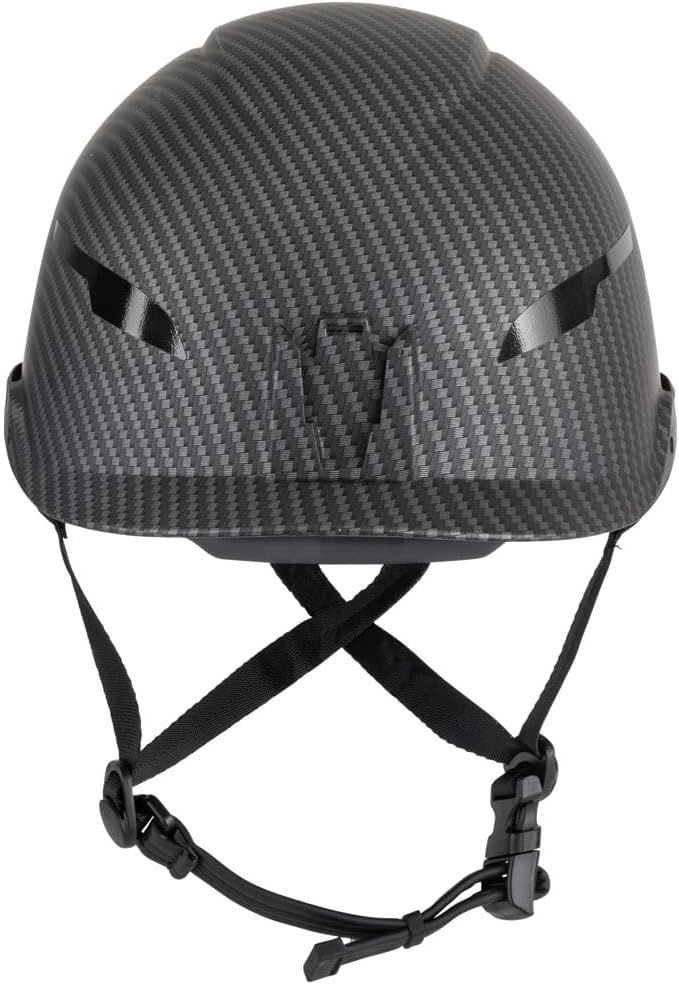 Klein Tools 60515 Safety Helmet, Non-Vented Class E with Rechargeable Lamp and Chin Strap, Premium KARBN Pattern, Tested up to 20kV