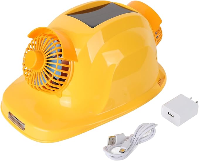Solar Powered Hard Hat Ventilation Dual Fans and LED Light for Construction Safety | 5-Speed Cooling | ABS Safety Helmet