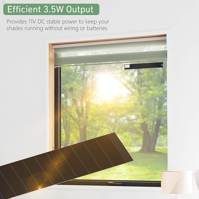 11V 3.5W Solar Panel for Motorized Shades – Dual DC Plugs (5.5x2.1mm & 3.5x1.35mm) – Solar Power for RTS Shades & Blinds