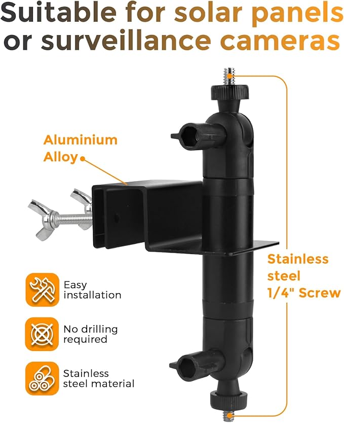 2-in-1 Gutter Mount for Battery Video Cameras & Solar Panels – Adjustable 360° Rotation, 90° Tilt, No-Drill Outdoor Mount for Stick Up Cam, Spotlight Cam, Solar Panel, 1 Pack