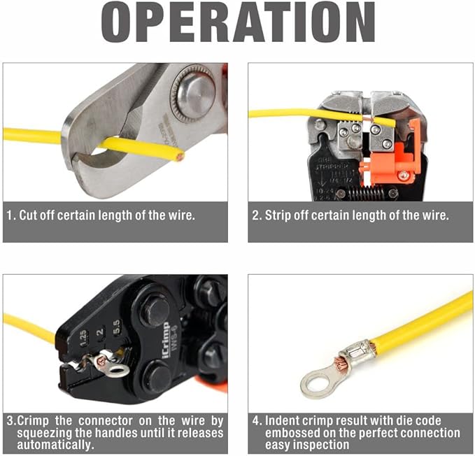 iCrimp Non-insulated Terminal Crimping Tool for AWG 16 to AWG 10 Non-Insulated Terminals and Butt/Spice/Open/Plug Connectors for Auto Electrical,Marine,Motorcycle Wiring Repairs,Loom Assembly