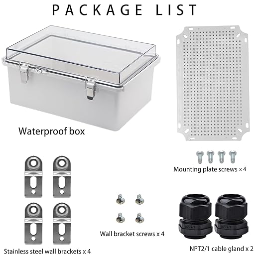 Waterproof Electrical Box, IP67 Junction Box Stainless Steel Latch Hinged Clear Cover Project Enclosure with Wall Bracket 11.8" x 7.87" x 5"