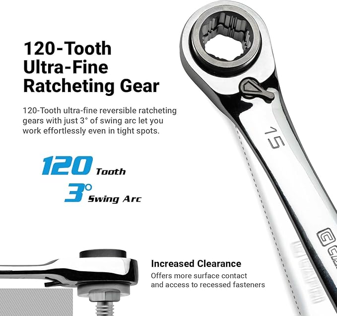 Capri Tools 4-in-1 120-Tooth Box End Reversible Ratcheting Wrench, 8, 10, 12, 13 mm, Metric