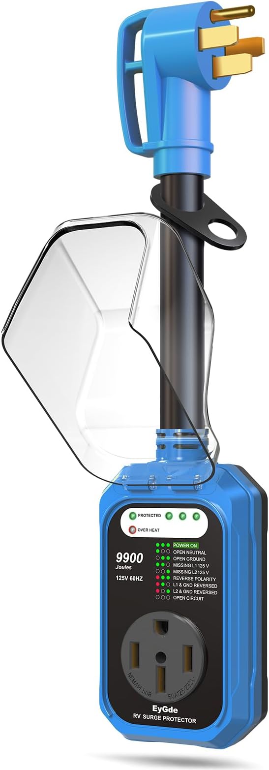 EyGde RV Surge Protector 50 Amp Waterproof, RV Circuit Analyzer with Full Electrical Protection, Power Plug Adapter Protectors for 50amp Camper Travel Trailer Accessories