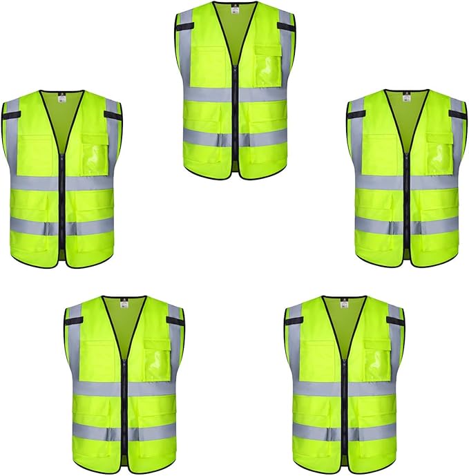 Dib Safety Reflective Vest ANSI Class 2, High Visibility Vest with Pockets and Zipper, Construction Work, Hi Vis