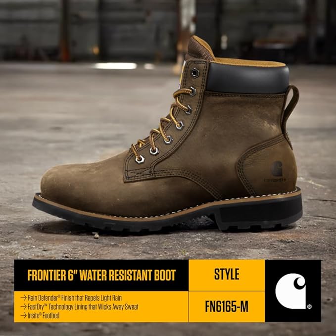 Carhartt Frontier Men's 6" Leather Soft Toe Work Boot, Safety Slip Resistant and Waterproof