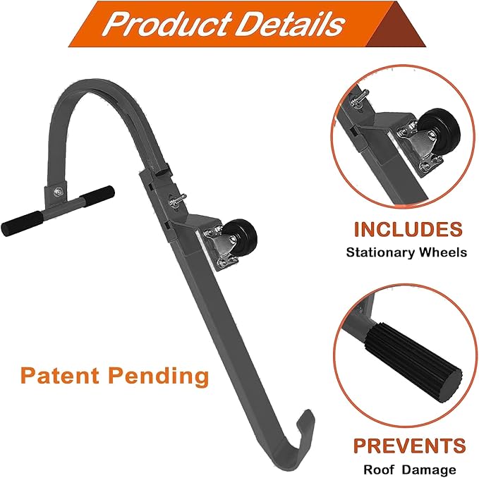 Roof Ladder Hook with Wheel Heavy Duty Ladder Stabilizer for Roof Ridge Extension Ladder, Rubber Grip T-Bar for Damage Prevention Lock Jaw Ladder Grip,Fast & Easy to Access Steep Roofs(Patent)